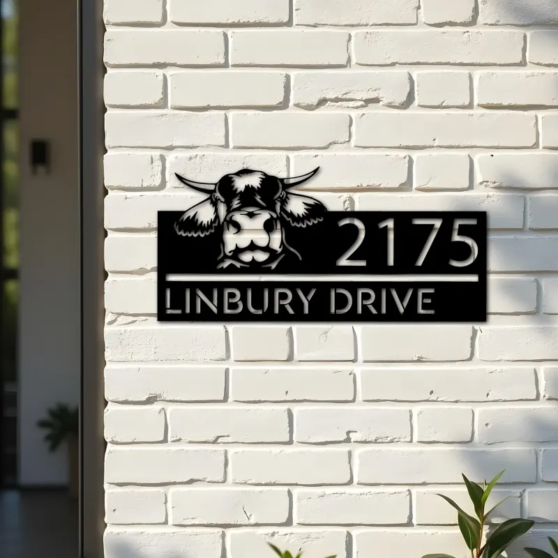 Custom Metal Peeking Cow farm animal ranch Metal Address Sign, House number, Outdoor Number Signage, Yard Sign Address Plate