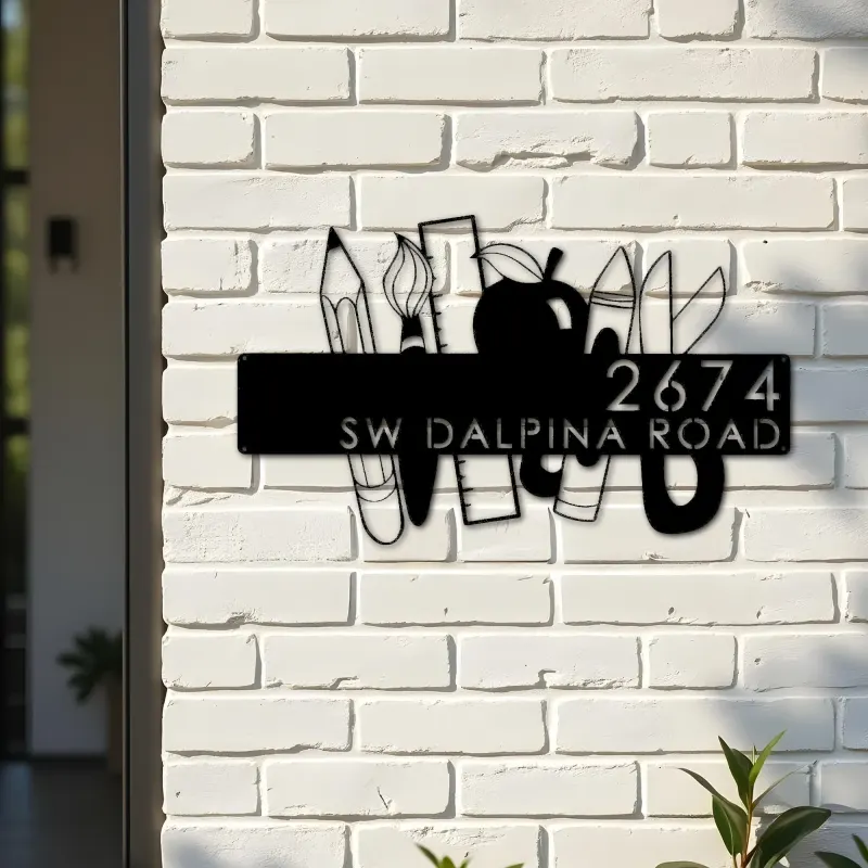Custom Metal Teacher Back to school learning tools Metal Address Sign, House number, Outdoor Number Signage, Yard Sign Address Plate