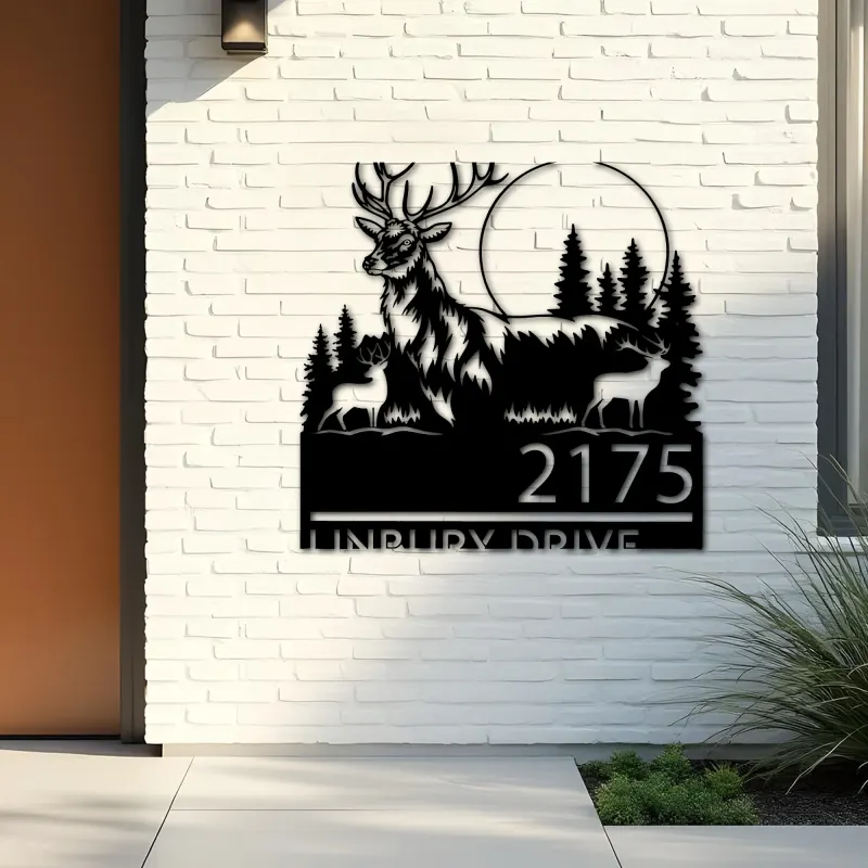 Custom Metal Elk deer wildlife scene Metal Address Sign, House number, Outdoor Number Signage, Yard Sign Address Plate