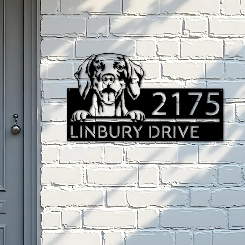 Custom Metal Weimaraner Dog Cute puppy Metal Address Sign House number Hanging Address Plaque Yard Sign Outdoor decor
