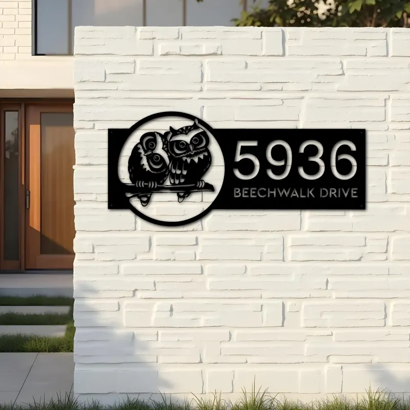 Custom Metal Cute Owls couple Metal Address Sign, House number, Outdoor Number Signage, Yard Sign Address Plate