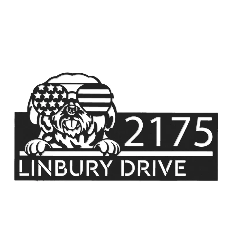 Custom Metal Shih Tzu dog US flag glasses Metal Address Sign House number Hanging Address Plaque Yard Sign Outdoor decor