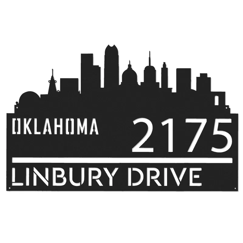 Custom Metal Oklahoma city skyline Metal Address Sign Hanging Address Plaque house number Yard Outdoor Sign