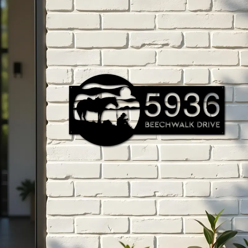 Custom Metal Western Cowboy Metal Address Sign, House number, Outdoor Number Signage, Yard Sign Address Plate