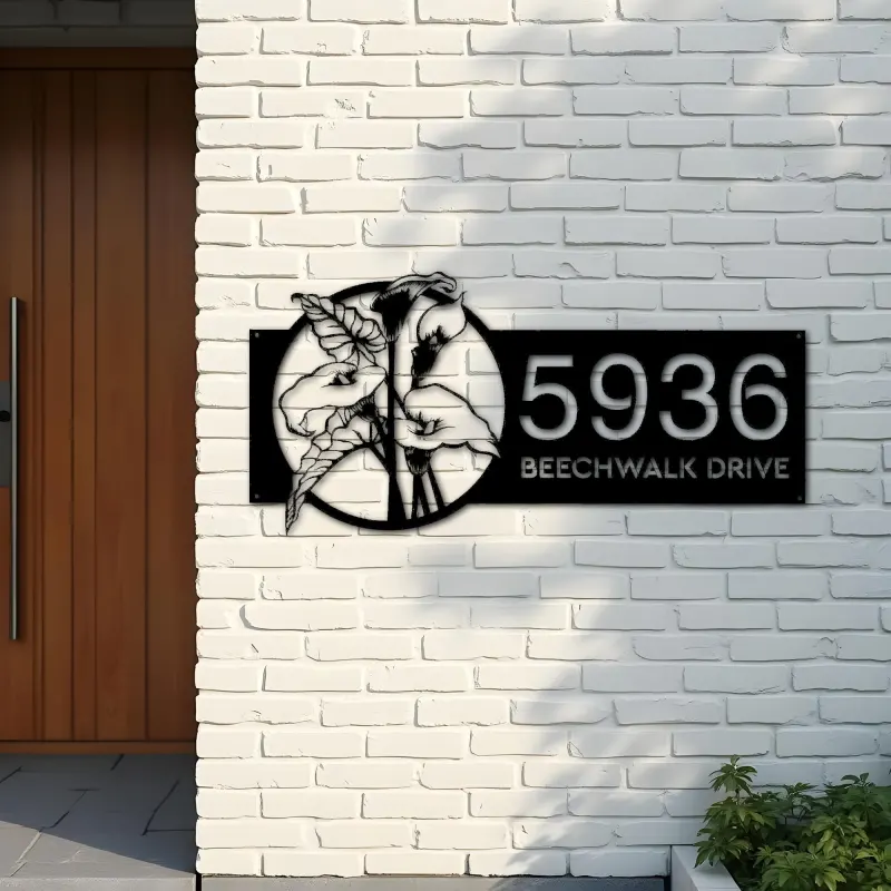 Custom Metal Tropical Flowers Metal Address Sign, House number, Outdoor Number Signage, Yard Sign Address Plate