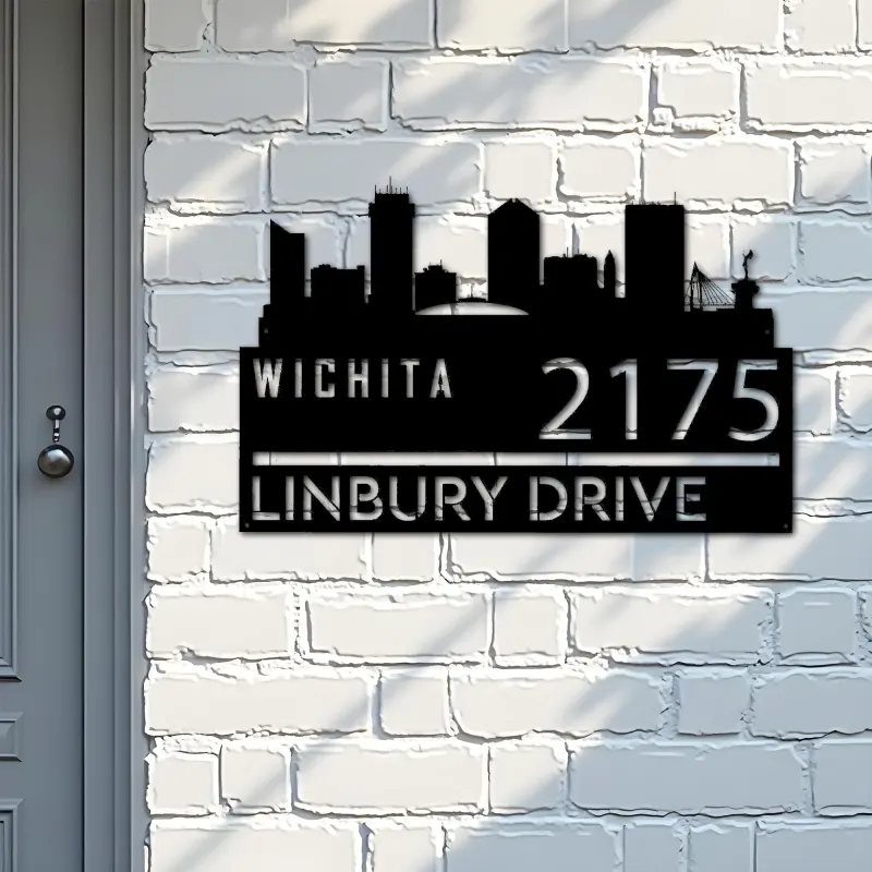 Custom Metal Wichita city skyline Metal Address Sign Hanging Address Plaque house number Yard Outdoor Sign