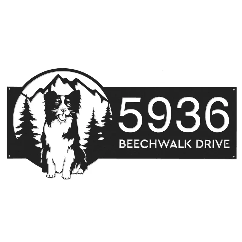 Custom Metal Dog mountain scene Metal Address Sign, House number, Outdoor Number Signage, Yard Sign Address Plate