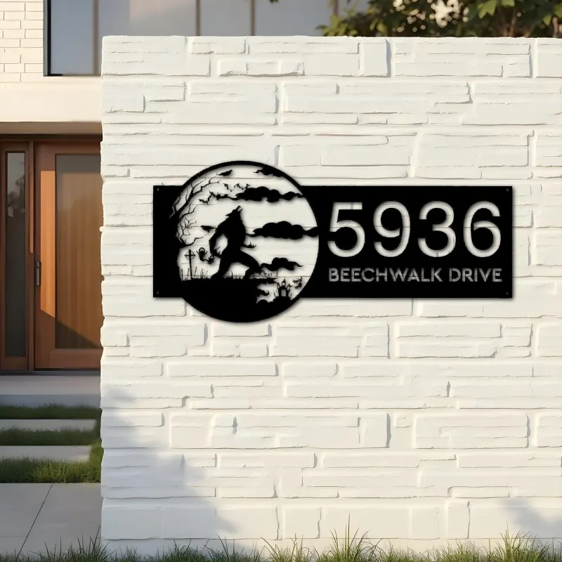 Custom Metal Werewolf Full Moon Halloween Metal Address Sign, House number, Outdoor Number Signage, Yard Sign Address Plate