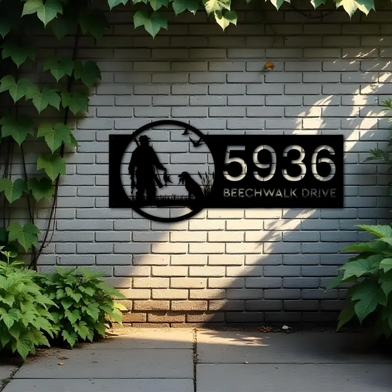 Custom Metal Duck hunting hunter and dog Metal Address Sign, House number, Outdoor Number Signage, Yard Sign Address Plate