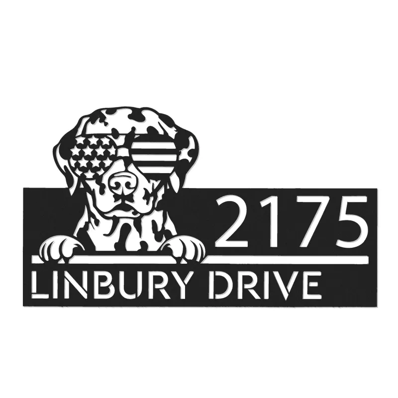 Custom Metal Dalmatian dog US flag glasses Metal Address Sign House number Hanging Address Plaque Yard Sign Outdoor decor