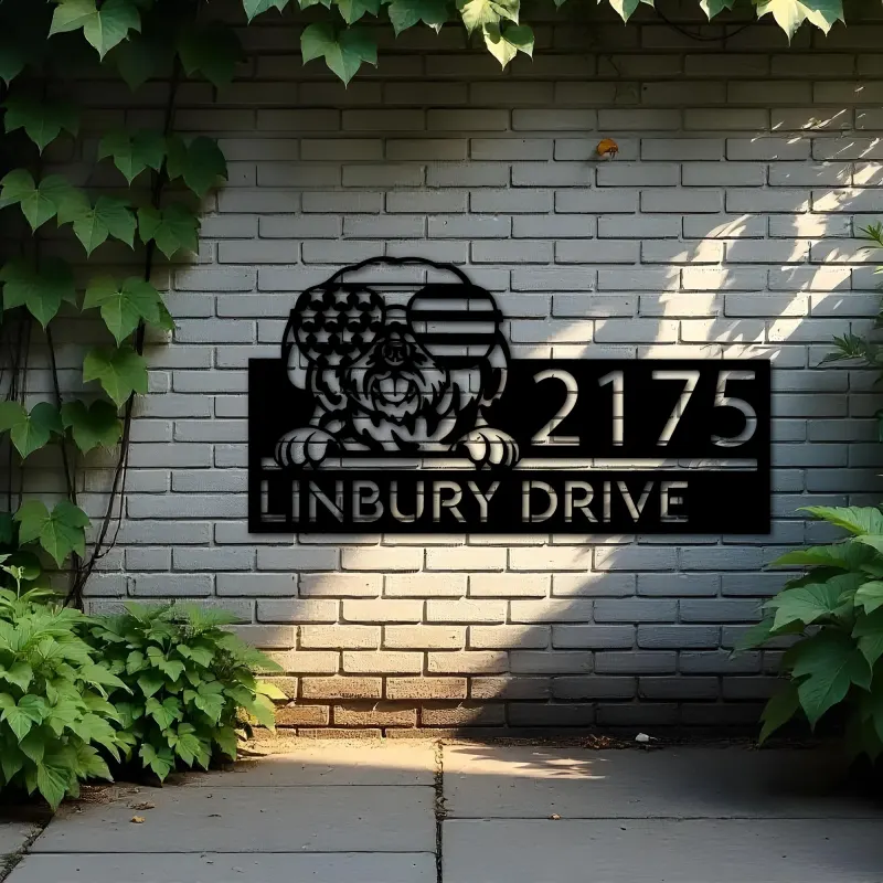 Custom Metal Shih Tzu dog US flag glasses Metal Address Sign House number Hanging Address Plaque Yard Sign Outdoor decor