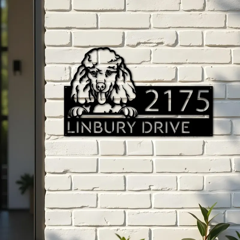 Custom Metal Poodle dog Cute puppy Metal Address Sign House number Hanging Address Plaque Yard Sign Outdoor decor