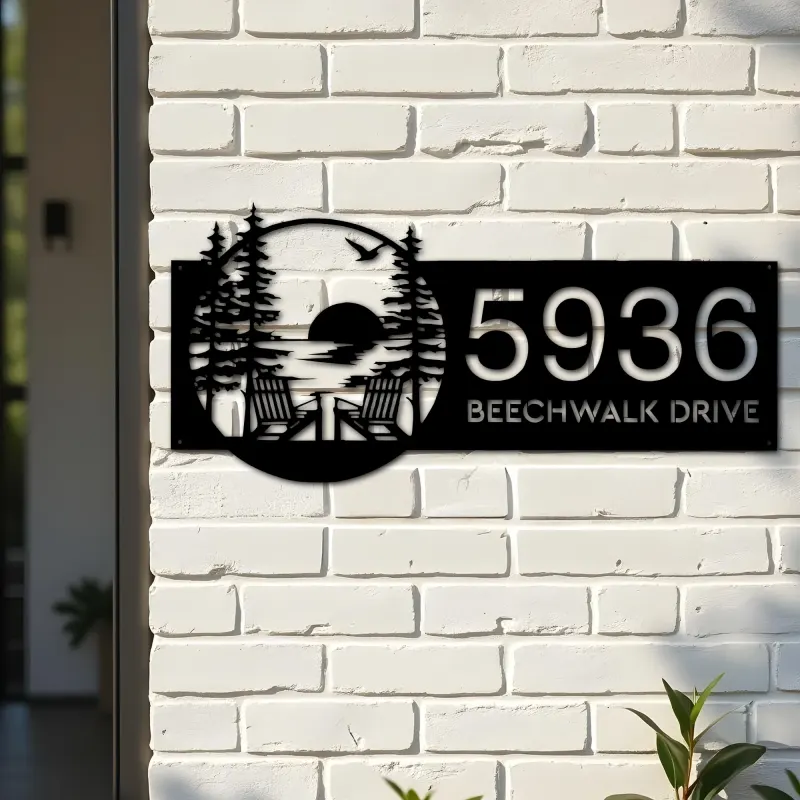 Custom Metal Sunset Scene Metal Address Sign, House number, Outdoor Number Signage, Yard Sign Address Plate