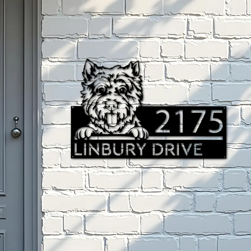 Custom Metal Westie Dog Cute puppy Metal Address Sign House number Hanging Address Plaque Yard Sign Outdoor decor