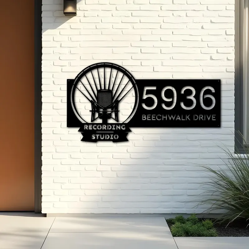 Custom Metal Record player Recording studio logo Metal Address Sign, House number, Outdoor Number Signage, Yard Sign Address Plate