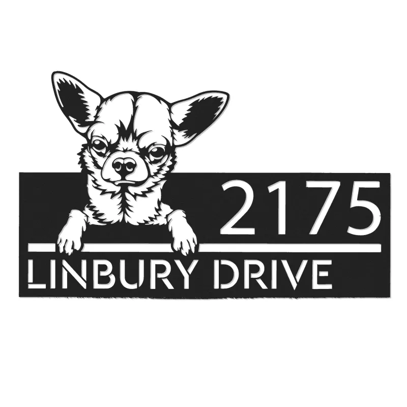 Custom Metal Chihuahua dog Puppy Metal Address Sign House number Hanging Address Plaque Yard Sign Outdoor decor