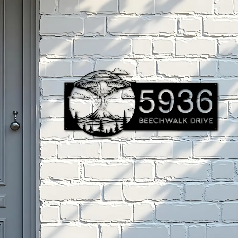 Custom Metal UFO Spaceship Metal Address Sign, House number, Outdoor Number Signage, Yard Sign Address Plate