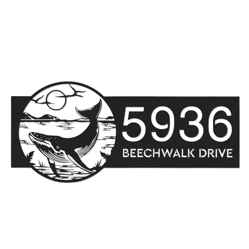 Custom Metal Blue whale Metal Address Sign Custom Hanging Address Plaque House number Yard Sign Outdoor Sign
