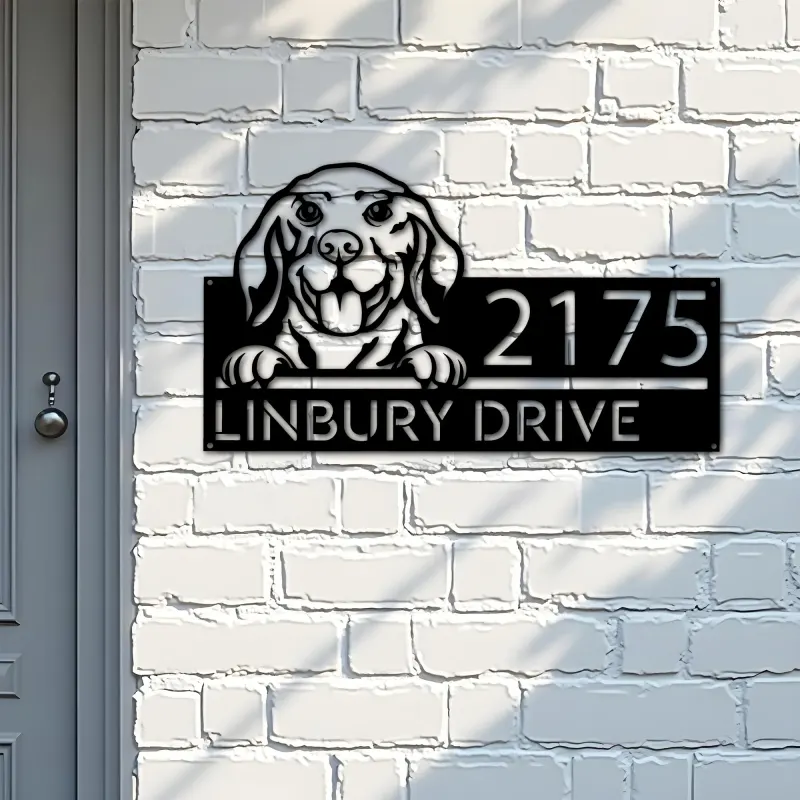 Custom Metal Beagle dog cute puppy Metal Address Sign House number Hanging Address Plaque Yard Sign Outdoor decor