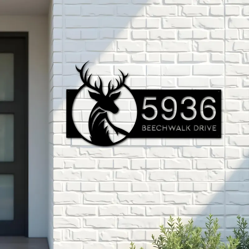 Custom Metal Deer Buck Head Wild animal Metal Address Sign, House number, Outdoor Number Signage, Yard Sign Address Plate