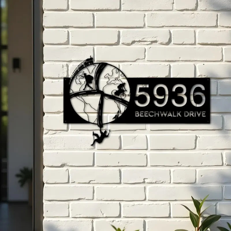 Custom Metal World traveling adventure Address Sign House number Hanging Address Plaque Yard Sign Outdoor Sign