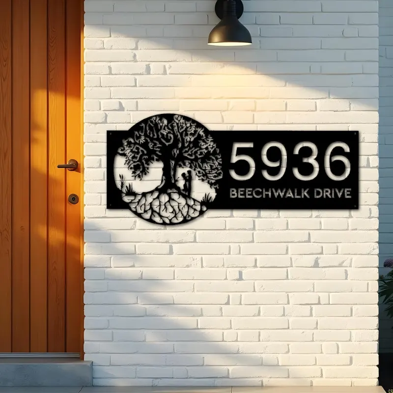 Custom Metal Tree of life couple lovers Address Sign House number Hanging Address Plaque Yard Sign Outdoor Sign