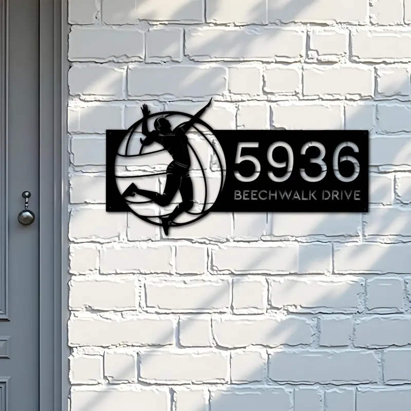 Custom Metal Female volleyball player Metal Address Sign, House number, Outdoor Number Signage, Yard Sign Address Plate