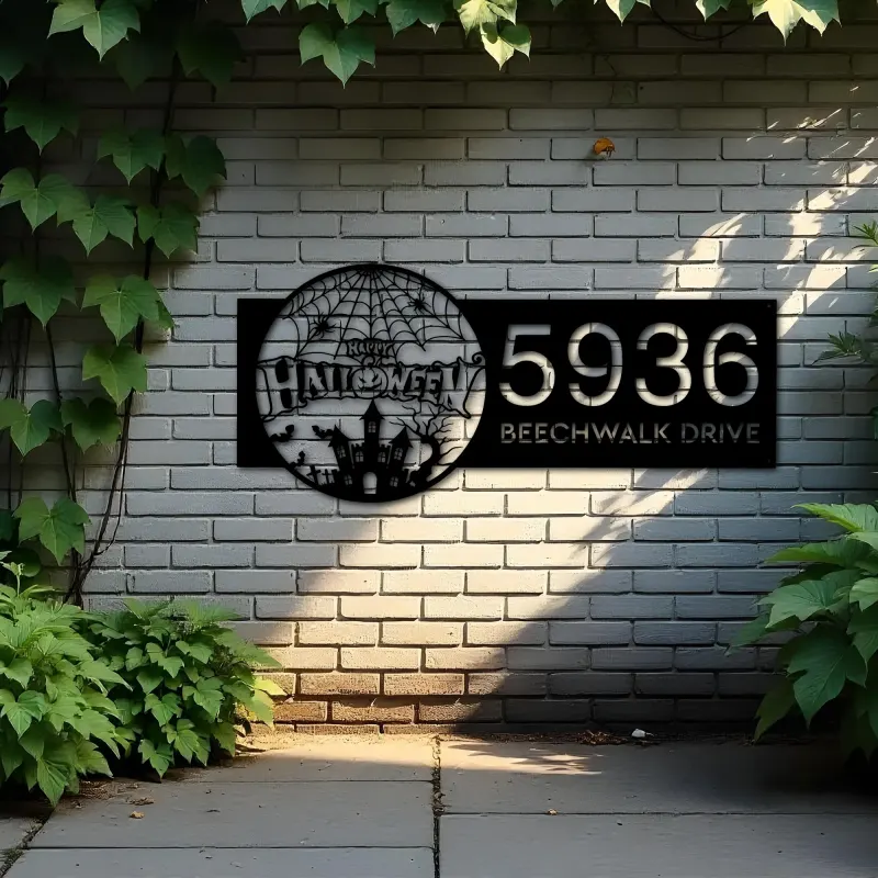 Custom Metal Happy halloween Metal Address Sign, House number, Outdoor Number Signage, Yard Sign Address Plate