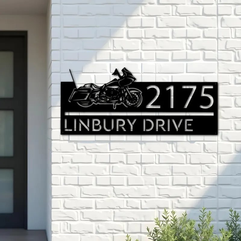 Custom Metal Motobike motocycle Biker Metal Address Sign, House number, Outdoor Number Signage, Yard Sign Address Plate