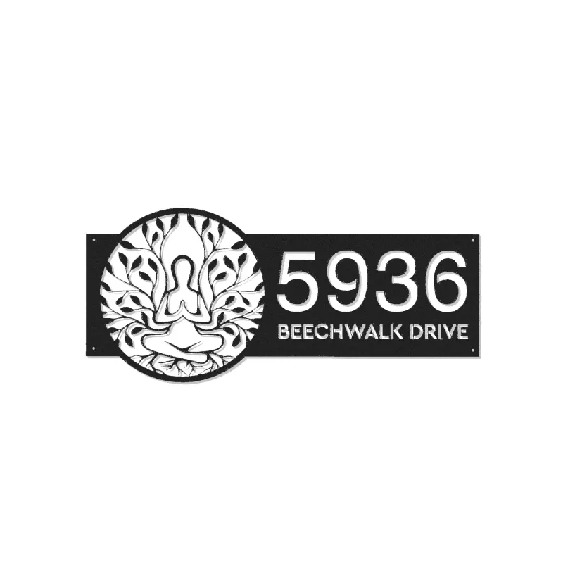 Custom Metal Tree Of Life yoga Metal Address Sign, House number, Outdoor Number Signage, Yard Sign Address Plate