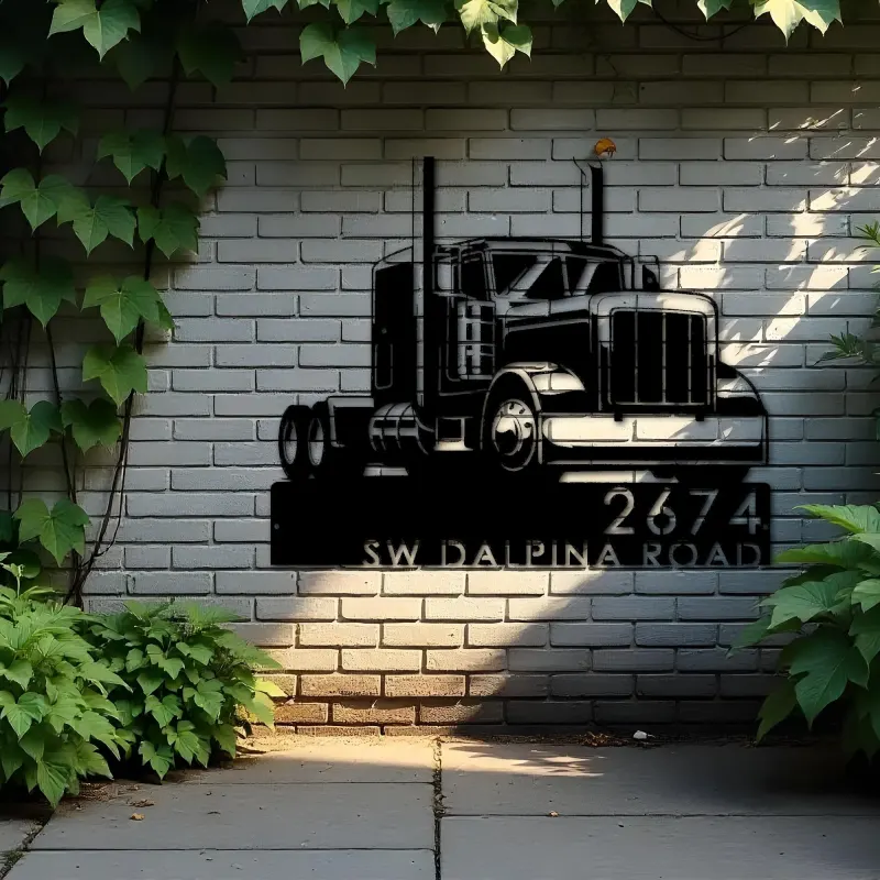 Custom Metal Trucker semi truck driver Metal Address Sign, House number, Outdoor Number Signage, Yard Sign Address Plate