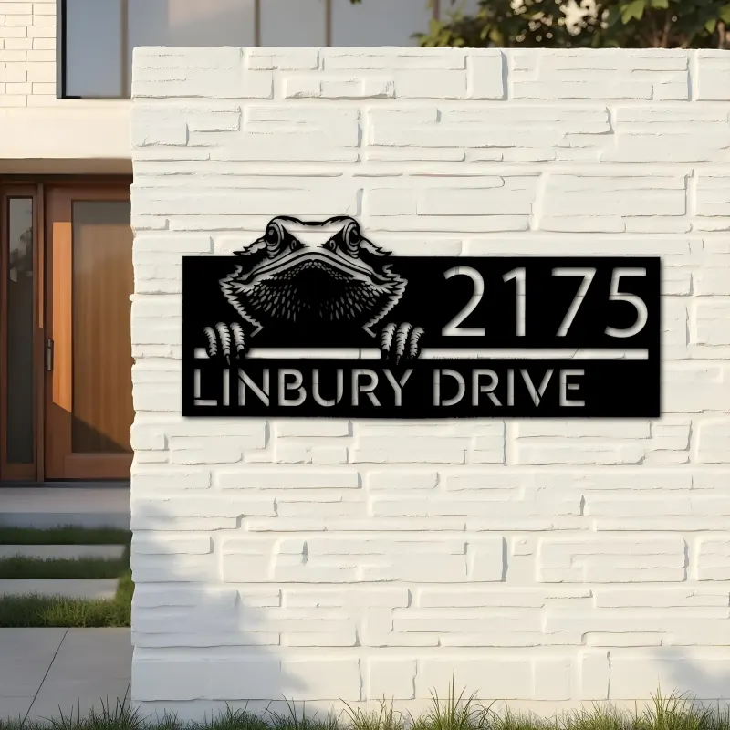 Custom Metal Peeking Bearded Dragon Metal Address Sign, House number, Outdoor Number Signage, Yard Sign Address Plate
