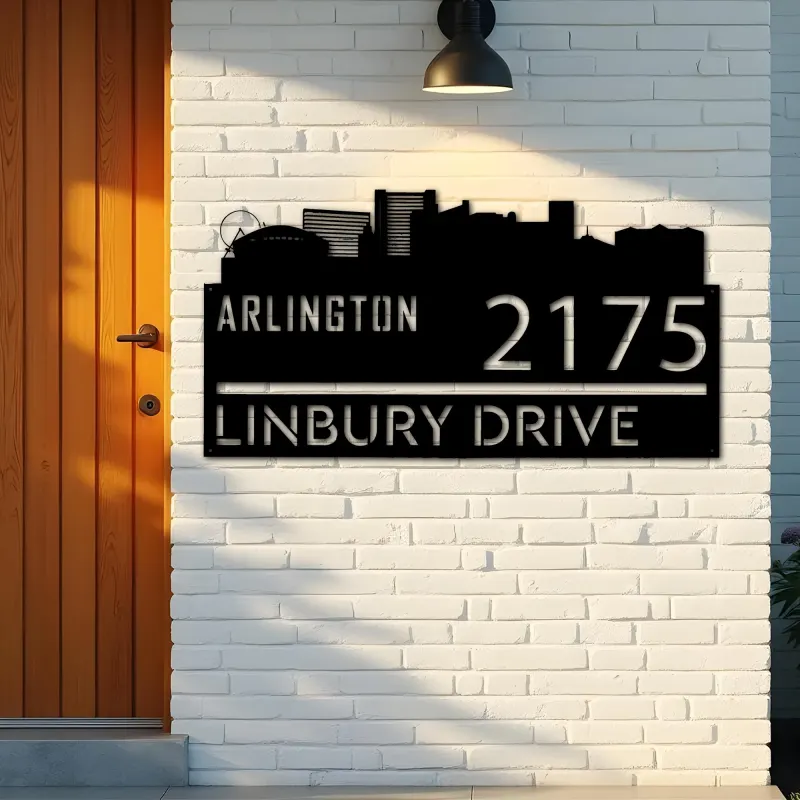 Custom Metal Arlington city skyline Metal Address Sign Hanging Address Plaque house number Yard Outdoor Sign