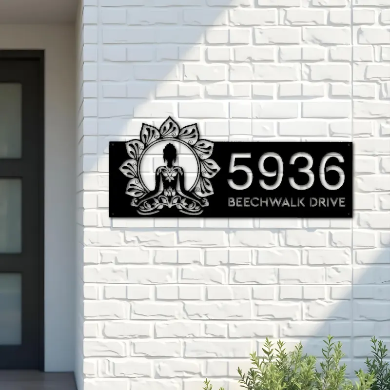 Custom Metal Yoga mandala meditation Metal Address Sign, House number, Outdoor Number Signage, Yard Sign Address Plate