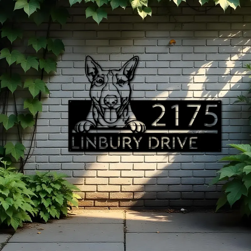 Custom Metal Bull Terrier dog cute puppy Metal Address Sign House number Hanging Address Plaque Yard Sign Outdoor decor