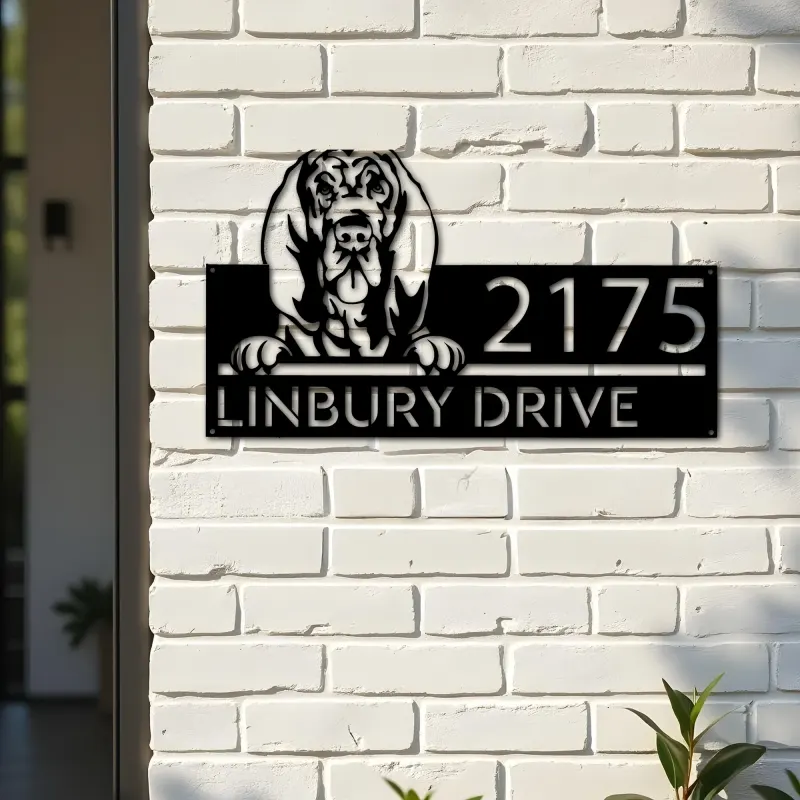 Custom Metal Bloodhound dog cute puppy Metal Address Sign House number Hanging Address Plaque Yard Sign Outdoor decor