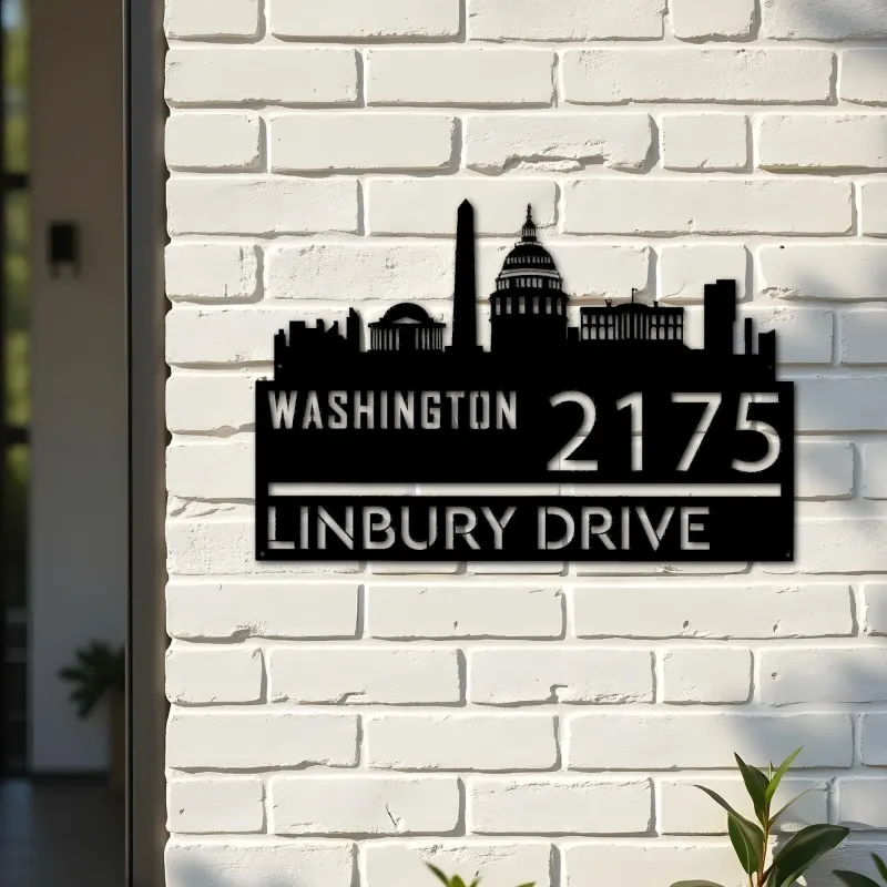 Custom Metal Washington city skyline Metal Address Sign Hanging Address Plaque house number Yard Outdoor Sign