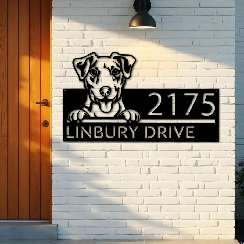 Custom Metal Jack Russell dog Cute puppy Metal Address Sign House number Hanging Address Plaque Yard Sign Outdoor decor