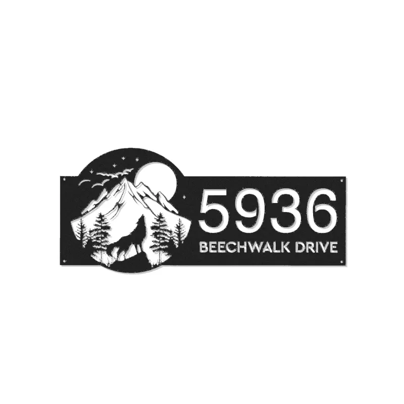 Custom Metal Wolf howling on full moon Metal Address Sign, House number, Outdoor Number Signage, Yard Sign Address Plate002