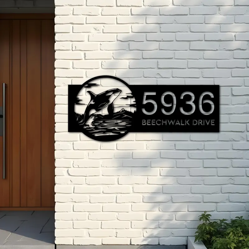 Custom Metal Killer whale Wild animal wildlife Metal Address Sign, House number, Outdoor Number Signage, Yard Sign Address Plate