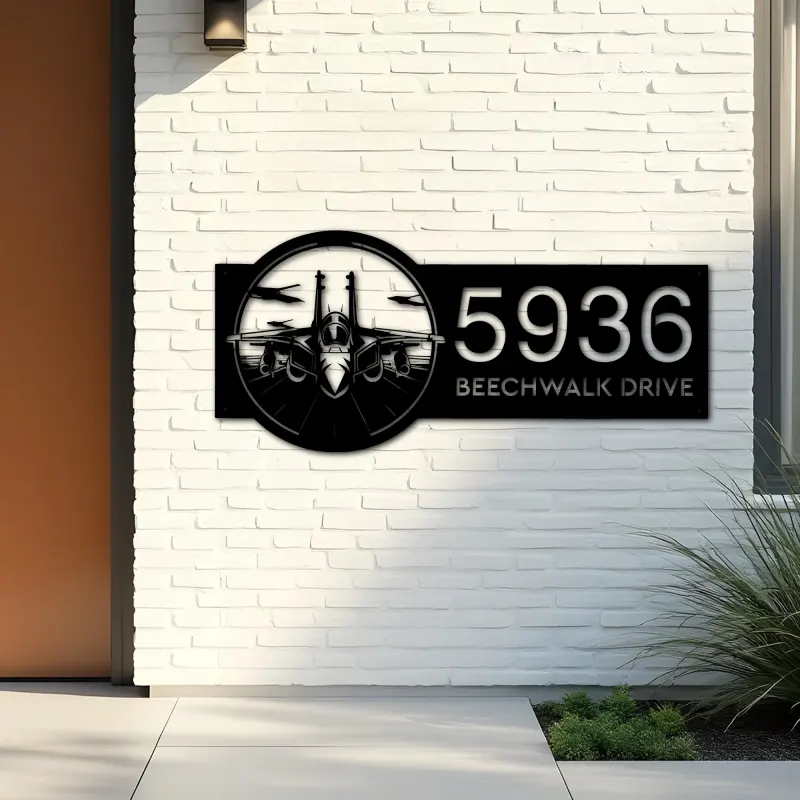 Custom Metal Jet fighter airplane US Airforce Metal Address Sign Custom House number Hanging Address Plaque Yard Sign Outdoor