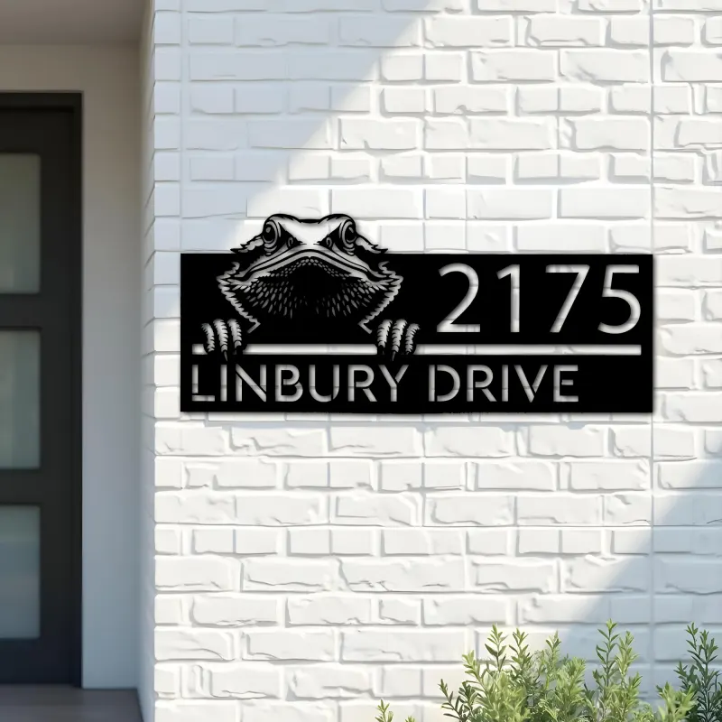 Custom Metal Peeking Bearded Dragon Metal Address Sign, House number, Outdoor Number Signage, Yard Sign Address Plate