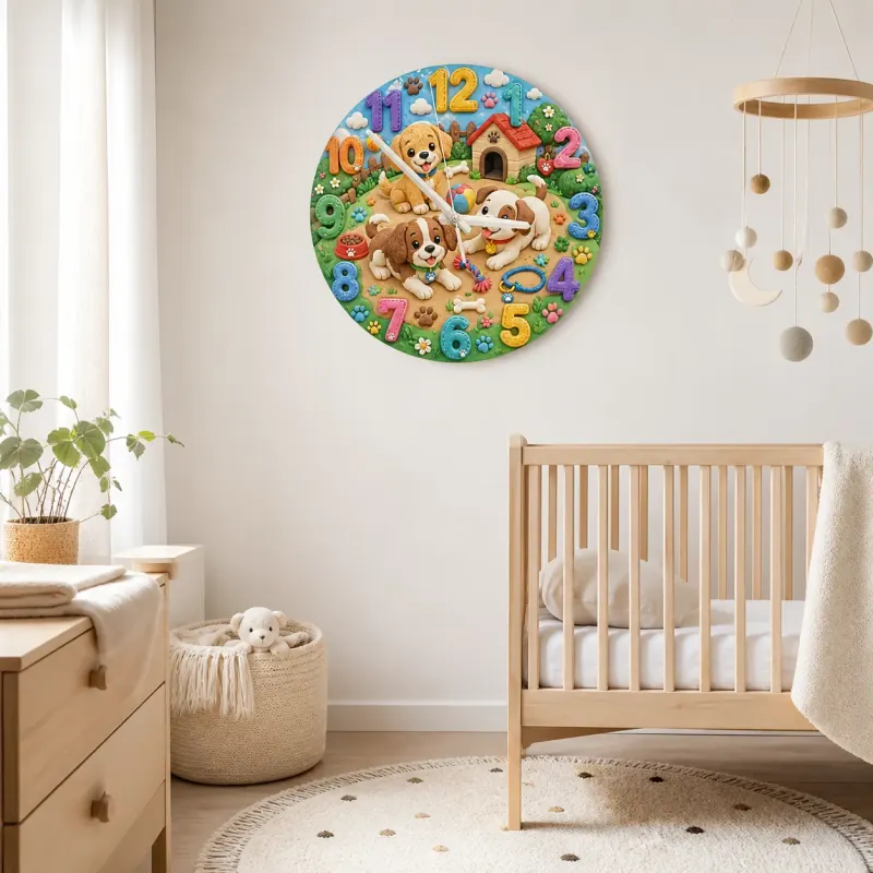 Playful Puppies Kids Room Wall Clock