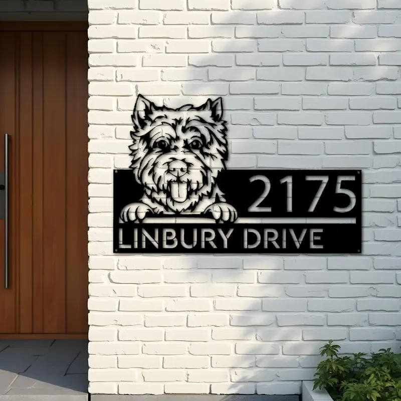 Custom Metal Westie Dog Cute puppy Metal Address Sign House number Hanging Address Plaque Yard Sign Outdoor decor