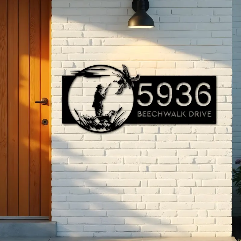 Custom Metal Duck Hunting Hunter Metal Address Sign, House number, Outdoor Number Signage, Yard Sign Address Plate