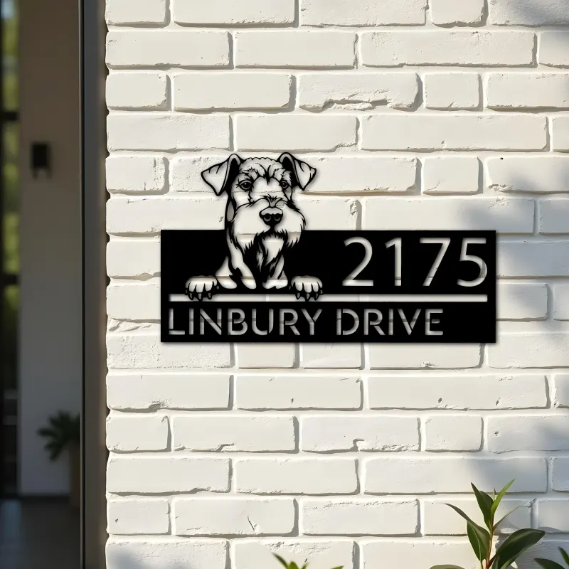 Custom Metal Airedale terrier dog Puppy Metal Address Sign House number Hanging Address Plaque Yard Sign Outdoor decor
