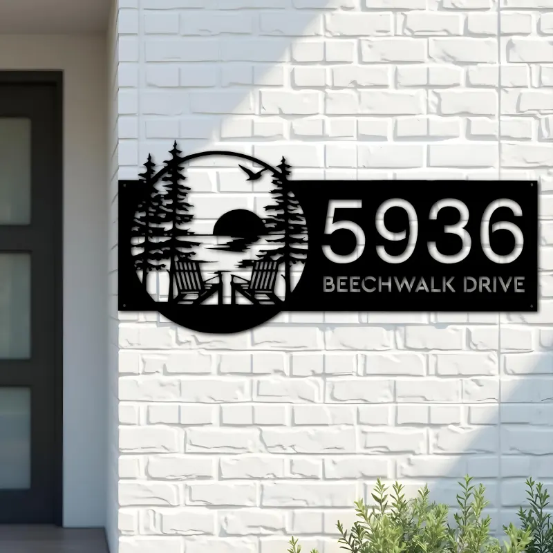 Custom Metal Sunset Scene Metal Address Sign, House number, Outdoor Number Signage, Yard Sign Address Plate