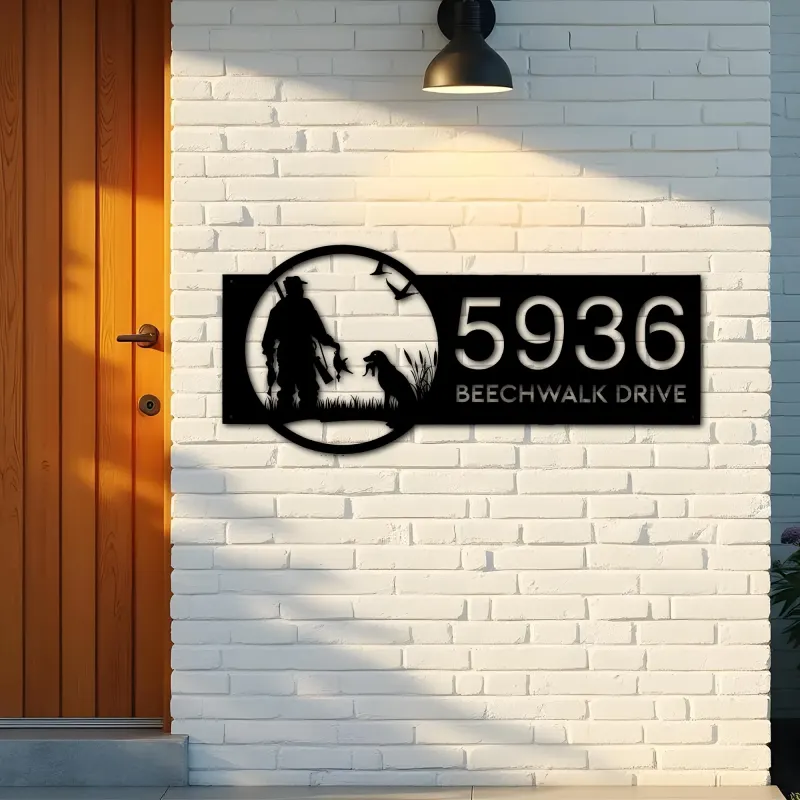 Custom Metal Duck hunting hunter and dog Metal Address Sign, House number, Outdoor Number Signage, Yard Sign Address Plate