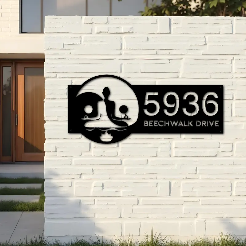 Custom Metal Yin Yang Yoga Namaste Metal Address Sign, House number, Outdoor Number Signage, Yard Sign Address Plate
