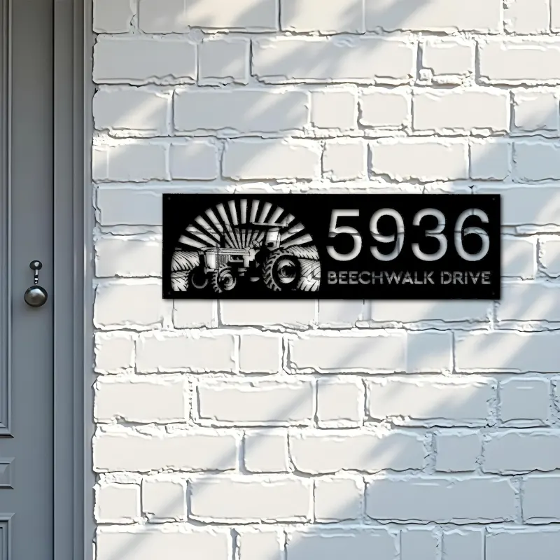 Custom Metal Tractor farm Metal Address Sign, House number, Outdoor Number Signage, Yard Sign Address Plate